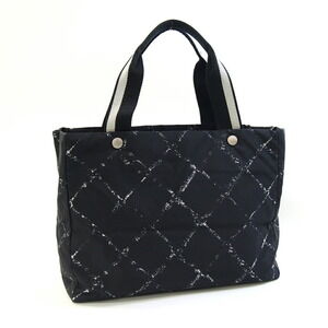 Chanel Travel Line Tote MM A11833 Black Nylon Shoulder Bag for Women (Old Tote)